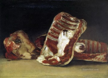 Francisco goya Painting - Bodegón de Costillas y Cabeza de Oveja El Carnicero conter Francisco de Goya